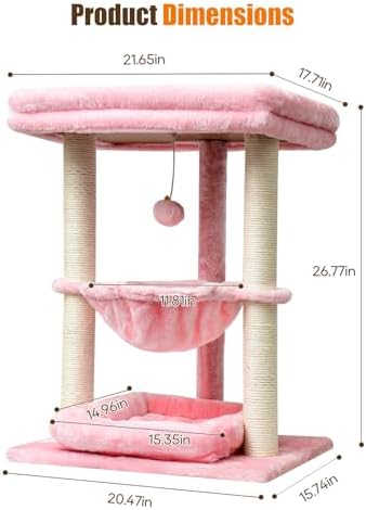 SYANDLVY Small Cat Tree for Indoor Cats with Top Perch Hammock & Bottom Bed - Image 3