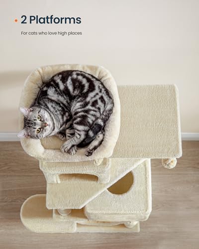 SONGMICS HOME Cat Tree for Indoor Cats, Multi-Level Cat Tower with Sisal Scratching Posts, Hammock and Condo, Beige - Image 4