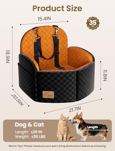 FGU Elevated Dog Car Seat for Small/Medium Dogs up to 35lbs, Brown Plaid - Image 2
