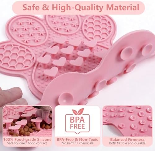 Dog Lick Mat with Suction Cups, Slow Feeder & Enrichment Mat for Dogs & Cats, Silicone Feeding Mat for Wet & Dry Food, Anxiety Relief, Mess-Free Foldable Pocket Design, Pink - Image 6