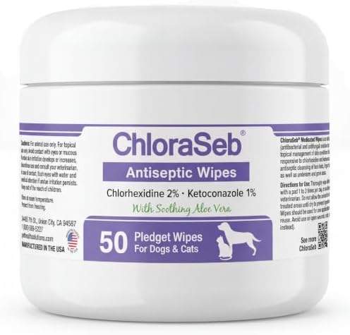 Skin & Coat Care Wipes for Dogs, Cats & Horses, Pet Grooming Wipes for Dry Skin, Odor Control & Healthy Coat, Gentle Cleansing Wipes (50 Count) by ChloraSeb