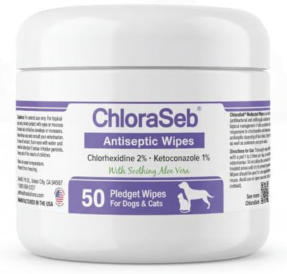 Skin & Coat Care Wipes for Dogs, Cats & Horses, Pet Grooming Wipes for Dry Skin, Odor Control & Healthy Coat, Gentle Cleansing Wipes (50 Count) by ChloraSeb