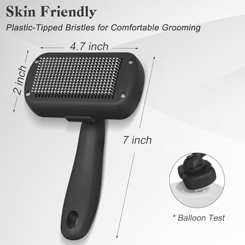 Swihauk Self Cleaning Slicker Brush for Dogs & Cats - Skin Friendly Deshedding and Grooming Brush for Haired Pets, Pet Supplies Accessory, Black - Image 4