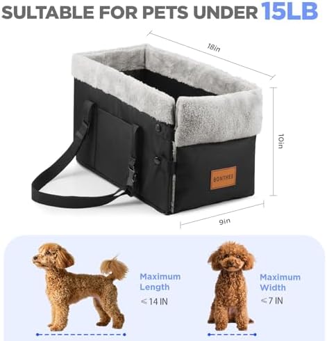 Center Console Dog Car Seat for Small Dogs,Washable Foldable Console Booster Seat for Puppy Car Seat with Safe Protection Hooks Adjustable Straps and Storage Pocket Pet Up to15lbs - Image 2