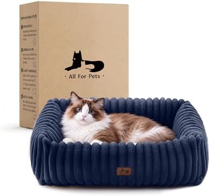 Cute Dog Bed for Small Dogs & Cats,Washable Fluffy Cat Beds for Indoor Cats, Rectangle Orthopedic Memory Foam Puppy Beds with Anti-Slip Bottom, 20 x19 x 7 Inches, Navy by WARMREST