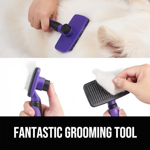 Self Cleaning Slicker Brush for Dogs& Cats, Skin Friendly Grooming Brush for Shedding Long&Short Haired Dogs& Cats, Deshedding Pet Supplies Accessories, Purple - Image 3