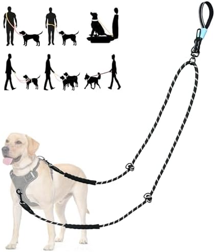 Two Point Control & Hands Free Dog Leash No Pull Black Large Dogs by Tiesenci