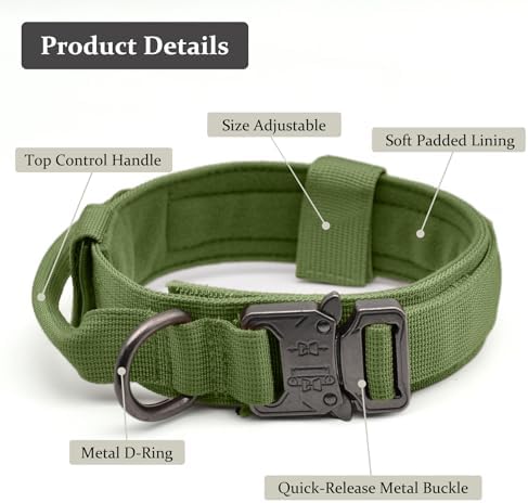 Tactical Dog Collar, Adjustable Military Training Nylon Collar, Green XXL - Image 2