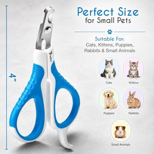 Candure Cat Nail Clipper Stainless Steel Cat Claw Trimmers for Rabbits, Guinea Pigs, Birds, Puppies, Kittens and Small Animals Pet Nail Clipper for Professional and Home Use 4" White & Blue - Image 2