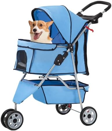 FDW | 3-Wheel Foldable Pet Stroller | Blue | Lightweight & Portable by FDW