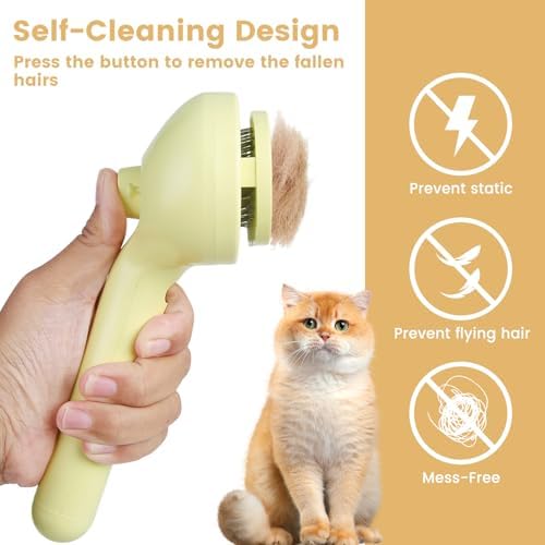 3 in 1 Cat Steam Brush, Pet Spray Hair Removal Comb for Shedding & Grooming, Water Brush for Cats Dogs Small Animals Long Short Haired with One-Click Release Button(Yellow) - Image 3