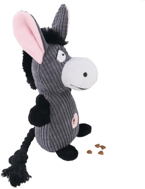 Donkey Squeaky Dog Toy with Crinkle Paper Plush Rope Dog Toy Relief Boredom Dog Toys Treats Feeder Puzzle Pet Toy for Chewer Small Medium Breed Dog