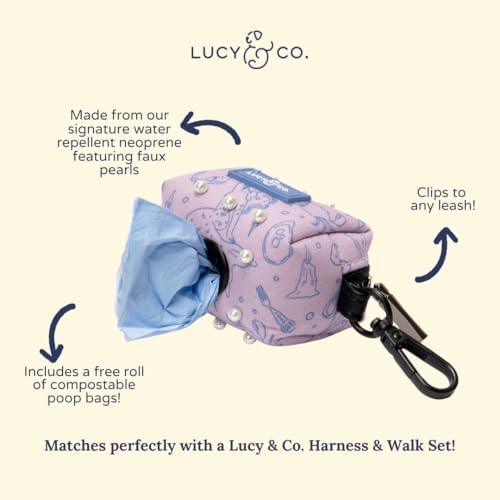 Lucy & Co. Magnificent Mermaid Pearl Dog Poop Bag Holder and Dispenser, Clips to Leash, Water-Repellent Neoprene, Includes Refill Roll - Image 4