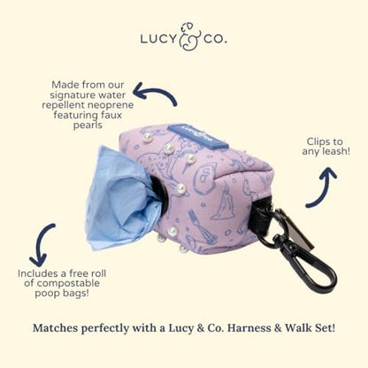 Lucy & Co. Magnificent Mermaid Pearl Dog Poop Bag Holder and Dispenser, Clips to Leash, Water-Repellent Neoprene, Includes Refill Roll - Image 4