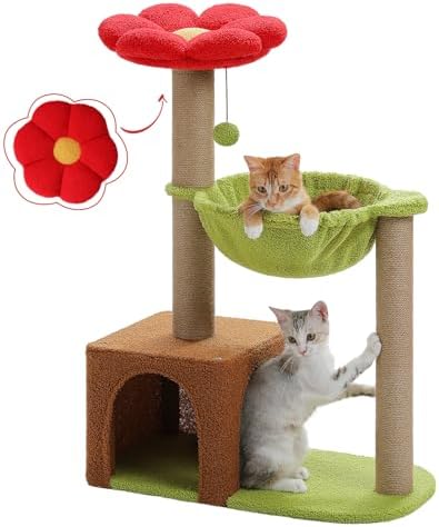 MUTTROS 35" Flower Cat Tree for Kittens with Hammock & Sisal Posts, Brown by MUTTROS