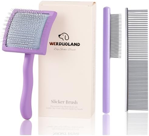 Purple Slicker Brush Long Haired Dog Wooden Handle Coated Pins by Werduoland