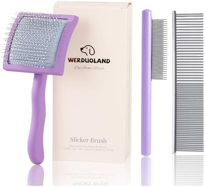 Purple Slicker Brush Long Haired Dog Wooden Handle Coated Pins by Werduoland