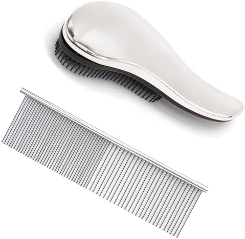 YOFANG 2PCS Slicker Brush for Dogs & Pet Comb,Professional Dog Grooming Brush (Goldendoodles,Poodles,Labradoodles) with Round Pins to Effectively Remove Tangles, Knots and Mats Silvery by YOURSPETSOFYOFANG