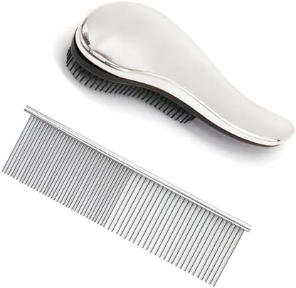 YOFANG 2PCS Slicker Brush for Dogs & Pet Comb,Professional Dog Grooming Brush (Goldendoodles,Poodles,Labradoodles) with Round Pins to Effectively Remove Tangles, Knots and Mats Silvery by YOURSPETSOFYOFANG