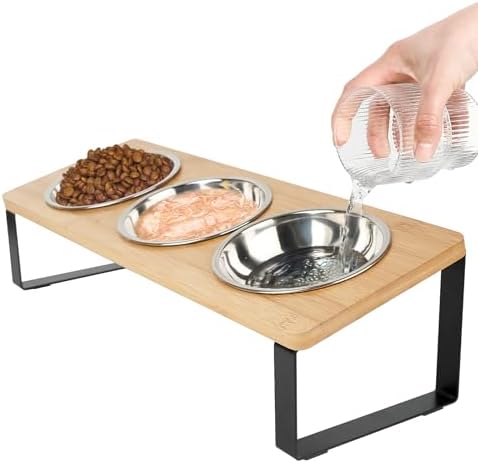 Elevated Cat Bowl, 15° Tilted Cat Bowl Stand with 3 Stainless Steel Bowls for Indoor Cats and Pet, Raised Cats Bowls for Food and Water by Unknown
