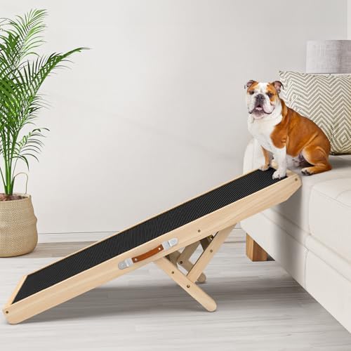 Dog Ramp for Couch with Non-Slip Silicone Mat, 39" Wooden Pet Ramps for Small Dogs, Hold up to 100lb, Adjustable Height from 11.41" to 20.47", Portable Stable Pet Step for Sofa Stairs by XXBEN