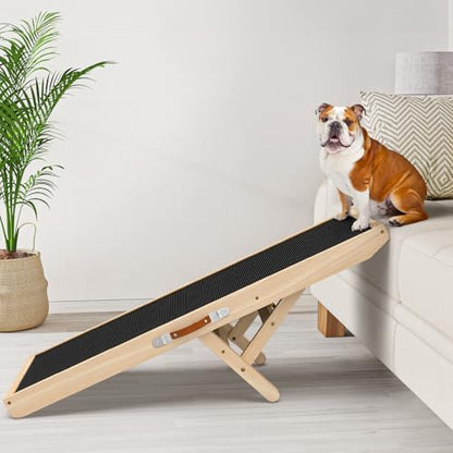 Dog Ramp for Couch with Non-Slip Silicone Mat, 39" Wooden Pet Ramps for Small Dogs, Hold up to 100lb, Adjustable Height from 11.41" to 20.47", Portable Stable Pet Step for Sofa Stairs by XXBEN