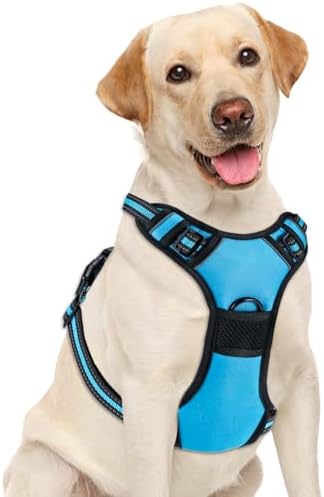 No Pull Dog Harness, Adjustable Reflective Front Clip Pet Vest with Easy Control Handle for Medium Large Dogs (Blue,M) by Unknown