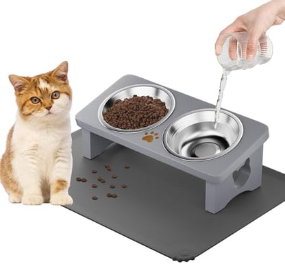 Elevated Cat Bowls with 15° Tilted Solid Wood Stand,Slate Grey by Unknown