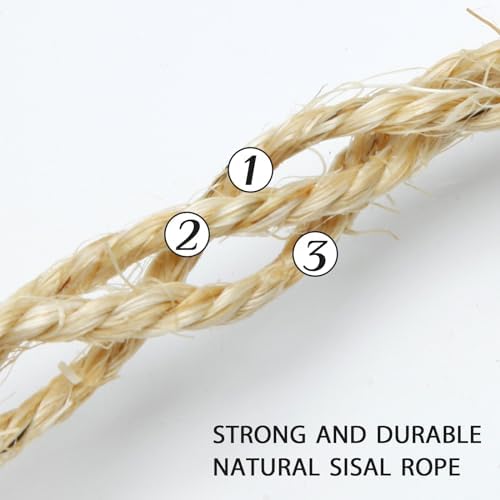 Cat Natural Sisal Rope 8mm 98-Feet for Scratching Post Tree Tower Replacement Repair and Replace, DIY Hemp Twine Rope for Cat Scratching Furniture Window Perch and Crafts Gardening Home Decorating - Image 3