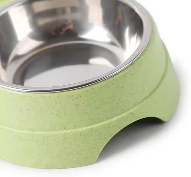 Dog Bowls Double Dog Water and Food Bowl Stainless Steel with Anti-Tip Base, Food and Water Set for Small Medium Pets (Green)