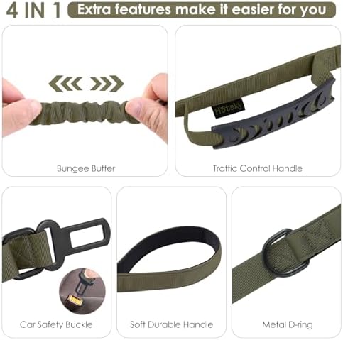 Hotsky Tactical Bungee Shock Absorbing No Pull Dog Leash,Army Green,4-6FT - Image 4