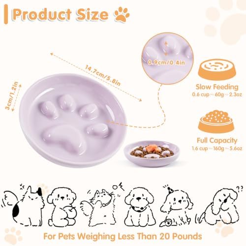 Cat Slow Feeder Bowl Set,2 Pcs Pastel Series Cat Plate for Dry and Wet Food - Image 2