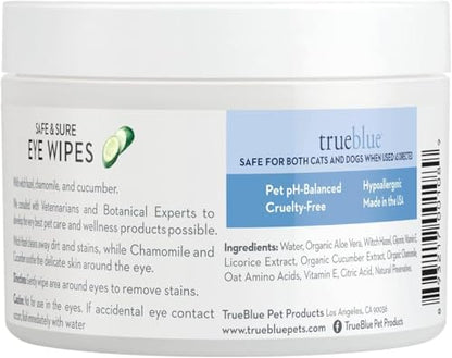 TrueBlue Cucumber & Chamomile Safe and Sure Dog Eye Wipes – Pre-Moistened Textured Pads for Tear Stain Eye Cleaning – Cleansing Eye Wipe for Dogs, Puppies – Non-Toxic, All-Natural – 50 Count - Image 2