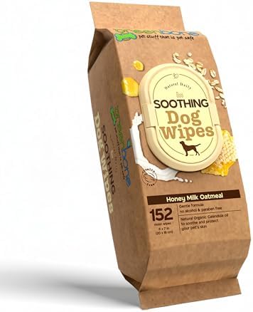 Greenbone Dog Wipes Natural and Safe for Grooming Paws, Body and Butt Cleaning Deodorizing Honey Milk Oatmeal 150 Wipes by Greenberry