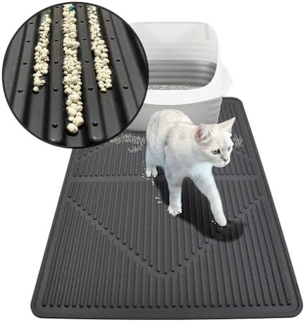 Mofason Rubber Large Cat Litter Mat - Black Silicone Kitty Litter Box Mat by Mofason