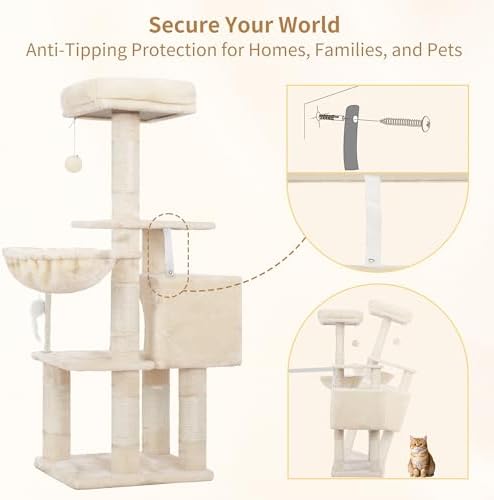 Heybly Cat Tree with Toy, 43.3 inch Cat Tower for Indoor Cats HCT004SM - Image 6