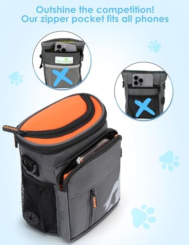 Gobeigo 8 Cup Dog Treat Pouch with Training Clicker(Gray & Orange) - Image 4