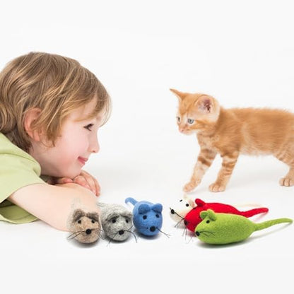 Glaciart One Felt Mouse Cat Toy – 6 Pcs | Soft Fuzzy Enrichment 100% Natural Wool - Interactive Catnip Play Cat Toy Set - Safe for Pets, Non-AZO Colored Dyes - Image 3