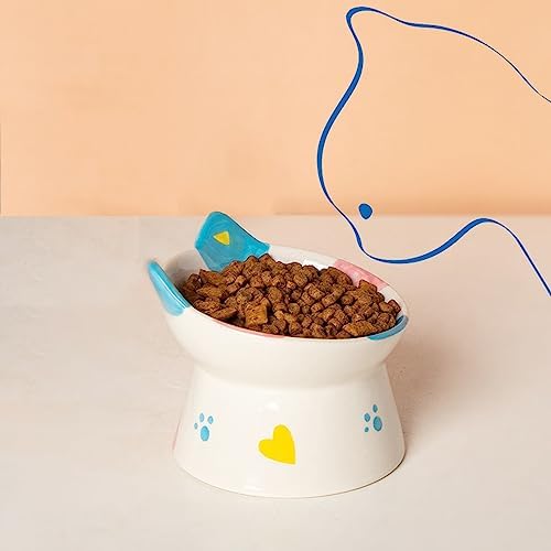 Cute Ceramic Raised Cat Bowls Elevated Design, 15° Tilted FeederProtect Cat's Spine Anti Vomiting Blow for Flat Faced Cats, Kitten Small Dogs,Raise Tilted Cat Food Bowld Pet Dishes(Black) - Image 3