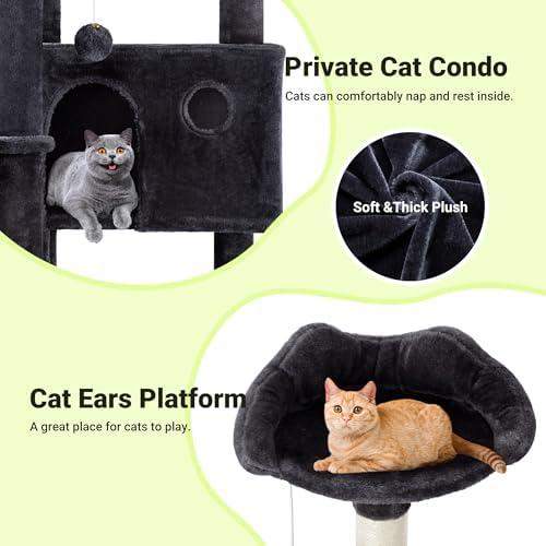 Allewie 64 Inches Multi-Level Cat Tree Tower for Indoor Cats, Dark Grey - Image 6