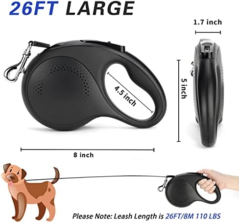 Retractable Dog Leash, 26 Feet Dog Leash for Small to Large Dogs up to 110lbs, Anti-Slip Handle One Button Lock and Release, Heavy Duty 360° Tangle-Free - Image 3
