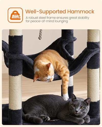Feandrea Cat Tree, 55.8-Inch Large Cat Tower, Multi-Level Condo, Smoky Gray - Image 5