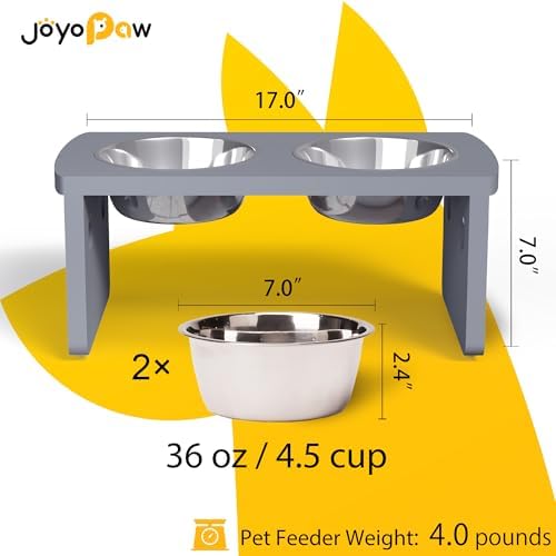 Elevated Dog Bowls, Bamboo Raised Dog Bowl for Medium Dogs, with 2 Stainless Steel Bowls (7'' Tall-40 oz Bowl, Grey) - Image 2