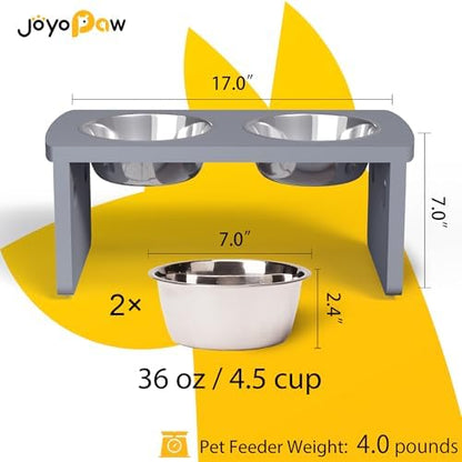Elevated Dog Bowls, Bamboo Raised Dog Bowl for Medium Dogs, with 2 Stainless Steel Bowls (7'' Tall-40 oz Bowl, Grey) - Image 2