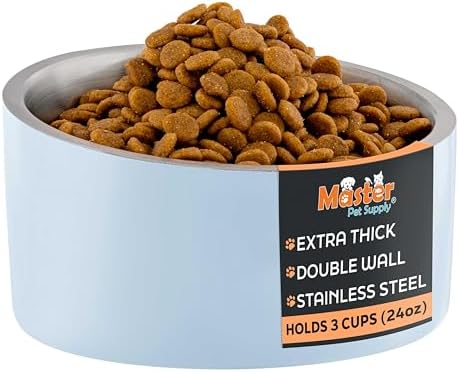 Master Pet Supply Stainless Steel Slanted Dog Cat Food Bowl 24 oz Glacier by MasterPetSupply