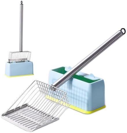 PETOCAT Metal Cat Litter Scoop with Holder Stainless Steel Kitten Poop Scooper, 17.5" Heavy Duty Pet Poop Sifter for Cat Box, Long Handle Large Waste Shovel, Fast Sifting Big Clumps, Solid & Durable by PETOCAT
