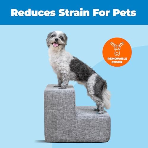 Best Pet Supplies Dog Stairs & Steps - Foam Steps for Small Dogs & Cats, Non-Slip Indoor Balanced Pet Step Support, Dog Ramp, No Assembly, Ash Gray Linen, 2-Step (12-inch Height) - Image 2