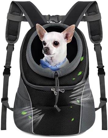 WOYYHO Pet Dog Carrier Backpack Small Dog Front Backpack Ventilated Dog Carrier Back Pack with Storage Pockets, Adjustable Straps & Safety Belt for Travel Hiking Outdoor (Size S: 2-4.5 lbs, Black) by WOYYHO