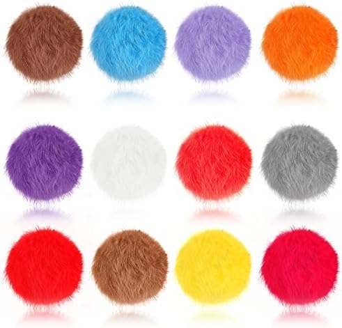 LEIFIDE 12 Pcs Real Rabbit Fur Ball Poms Cat Toys, Bright Color by LEIFIDE