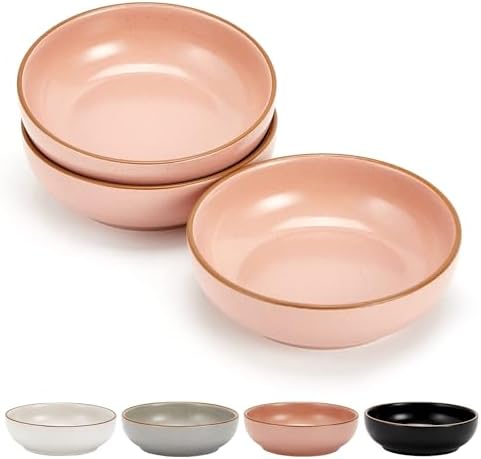 Ceramic Cat Bowls, Howise Pet Bowl Cat Dishes for Food and Water, 5.19 in Cat Food Bowl 3 Pack Pet Dishes for Cats Puppy, Matte Pink Finish by Cottagecore